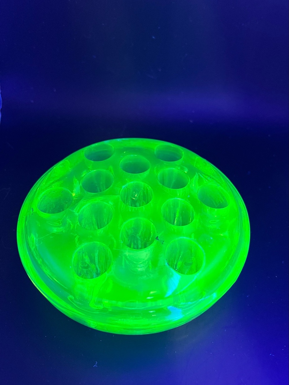 Vintage Uranium Vaseline Glass Flower Frog 5” diameter